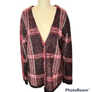 JOA Plaid Wool Mohair Blend Oversized Cozy Cardigan Jacket Medium EUC